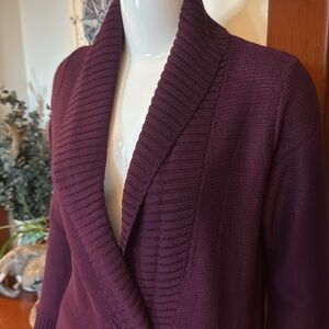 NWT Eddie Bauer size small Women’s dark plum Purple open face cardigan Sweater